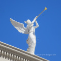 Outdoor garden stone marble trumpet angel statue with wings